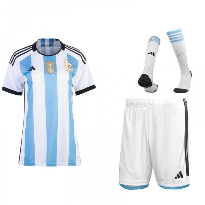 2022 World Cup Women Argentina 3-Star Home Blue White Jersey Kit short sleeve (Shirt + Short+Sock)-8321612