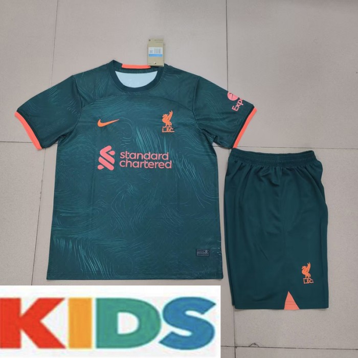 22/23 Kids Liverpool Second Away Kids Greey Jersey Kit short sleeve (Shirt + Short)-8115370