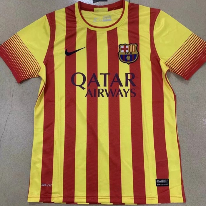 2013/14 Retro Barcelona Away Yellow Red Jersey version short sleeve-5774994