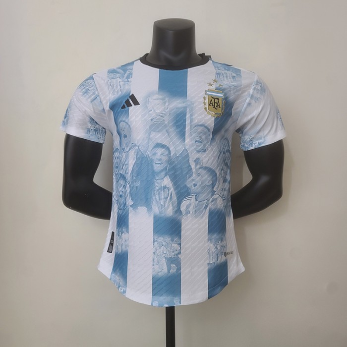 2022 Argentina Champion Commemorative Edition Blue White Jersey Kit short sleeve (Player Version)-6329077