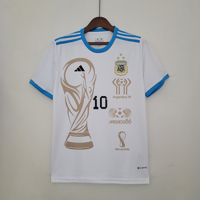 2023 Argentina Champion Commemorative Edition White Jersey Kit short sleeve-3649510