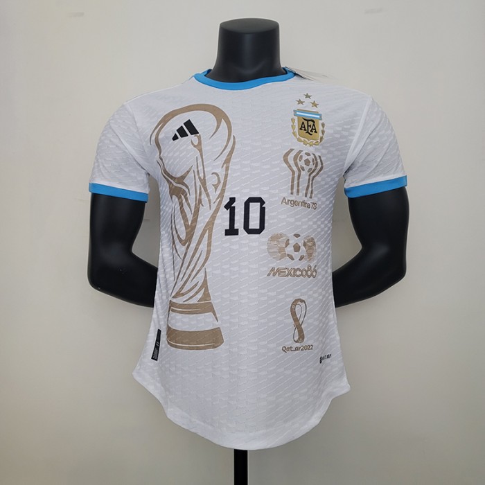 2022 Argentina Champion Commemorative Edition White Jersey Kit short sleeve (Player Version)-1902198