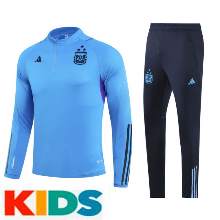 2022 Argentina 3-Star Blue Kids Jersey Red Edition Classic Kids Training Suit (Top + Pant)-4886404