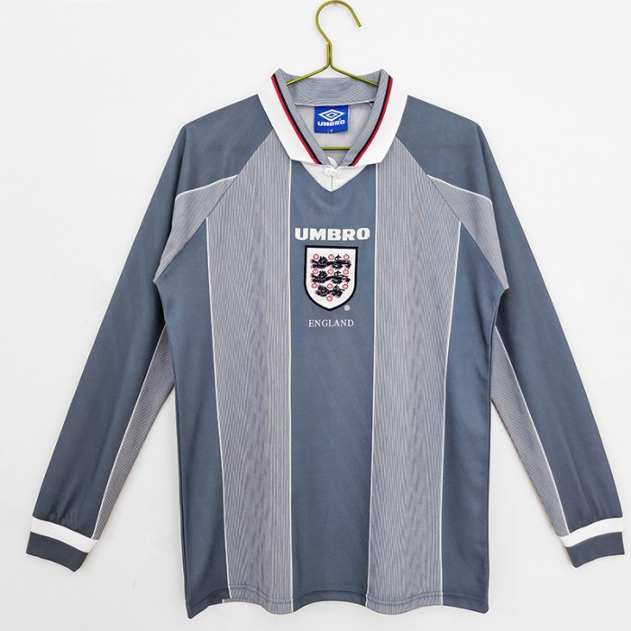 Retro 1996 England Gray Jersey Kit Long sleeve-4307698