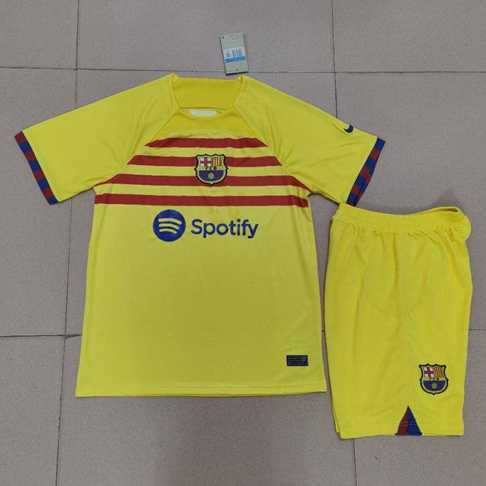 22/23 Barcelona fourth away Yellow suit short sleeve kit Jersey (Shirt + Short)-8540452