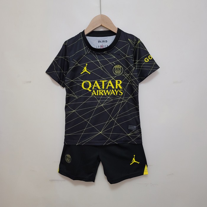 22/23 Paris Saint-Germain PSG Fourth Away Kids Black Jersey Kit short sleeve (Shirt + Short)-627210