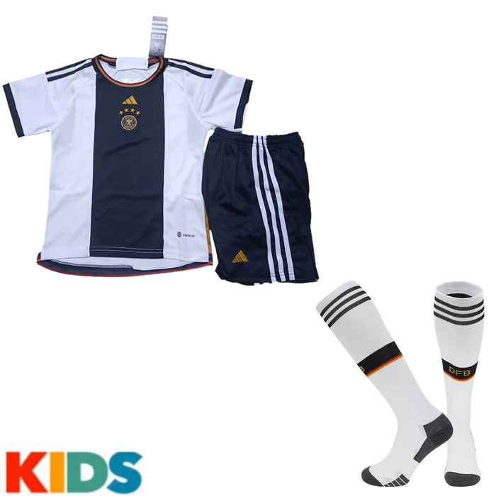 2022 World Cup Germany Home Kids White Black Jersey Kit short sleeve (Shirt + Short +Sock)-3289846