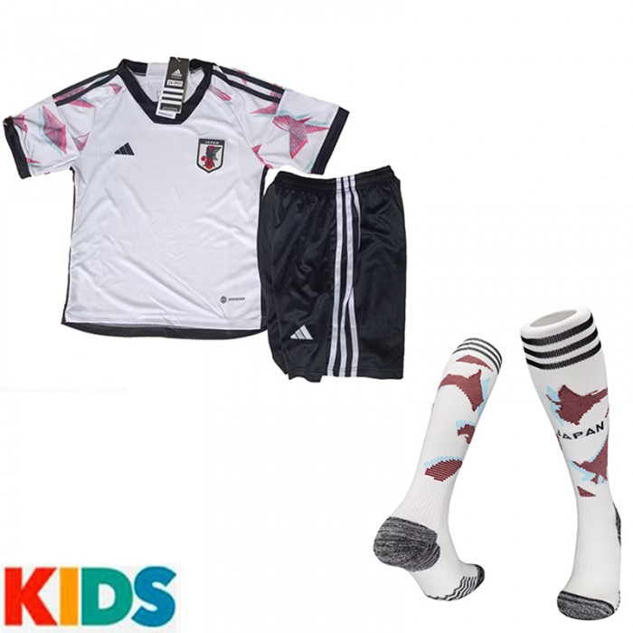 2022 World Cup Japan Away Kids White Jersey Kit short sleeve (Shirt + Short +Sock)-8080738
