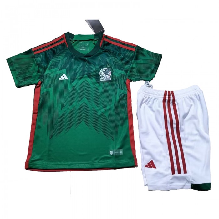 2022 World Cup Mexico Home Green suit short sleeve kit Jersey (Shirt + Short)-5589069