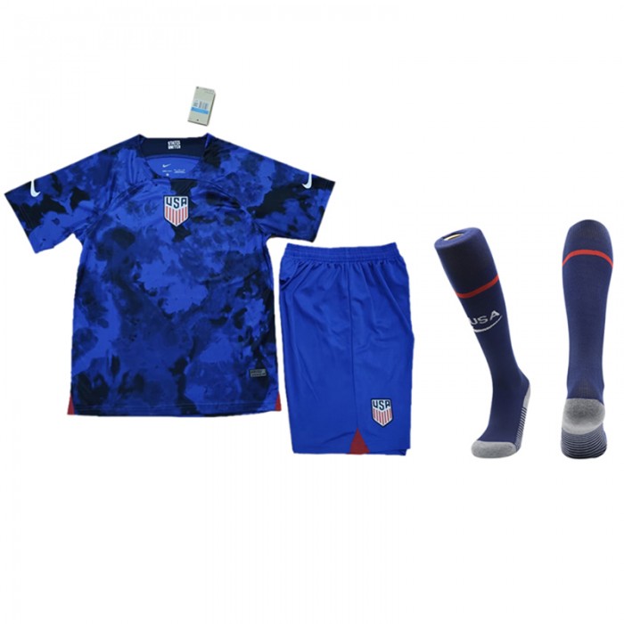 2022 World Cup USA Away Navy Blue suit short sleeve kit Jersey (Shirt + Short +Sock)-5791839