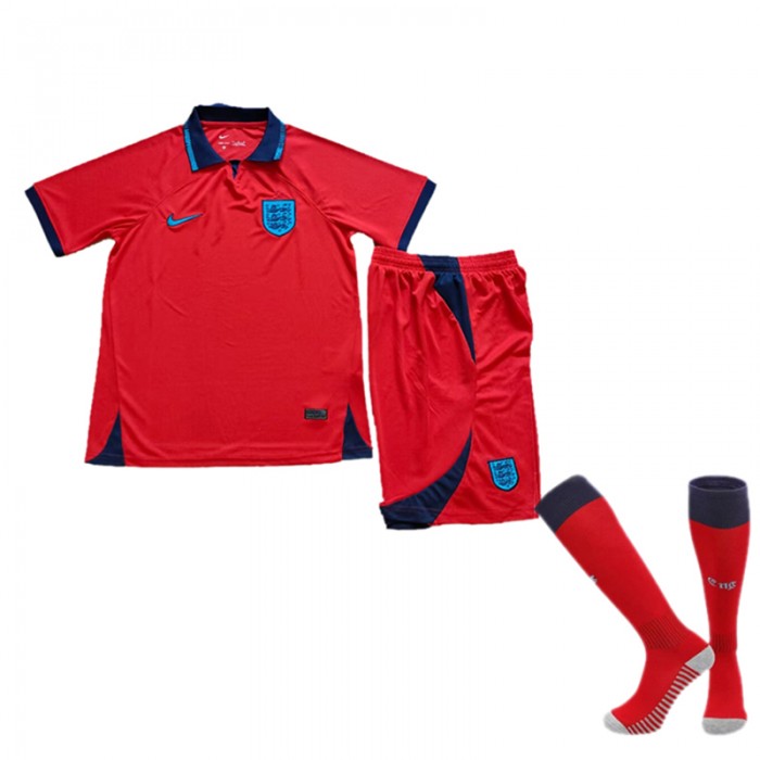 2022 World Cup England Away Red suit short sleeve kit Jersey (Shirt + Short +Sock)-9011099