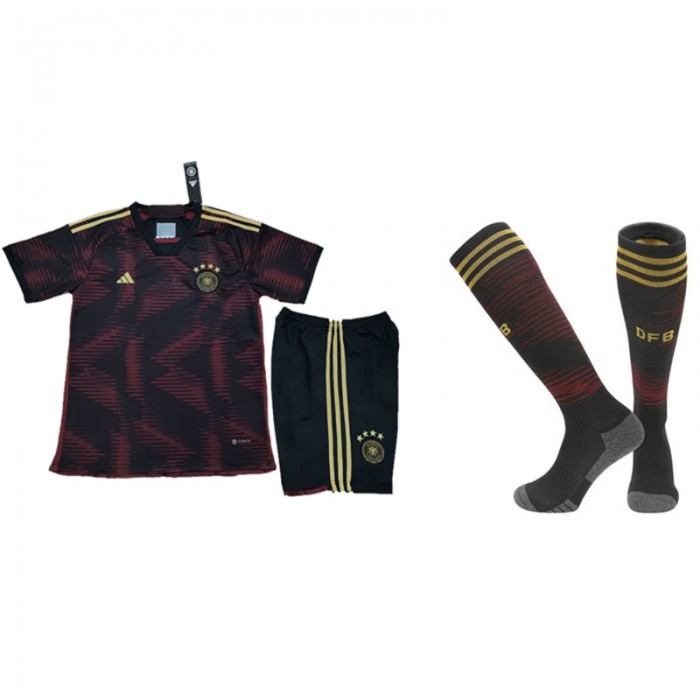 2022 World Cup Germany Away Black Red suit short sleeve kit Jersey (Shirt + Short +Sock)-6807183