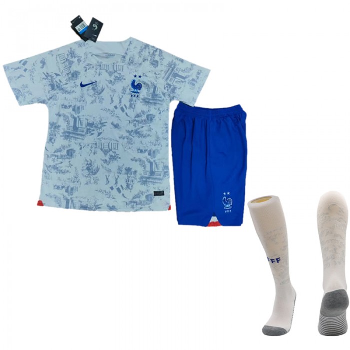 2022 World Cup France Away White suit short sleeve kit Jersey (Shirt + Short +Sock)-3850747