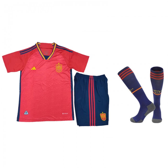 2022 World Cup Spain Home Red suit short sleeve kit Jersey (Shirt + Short +Sock)-9969332