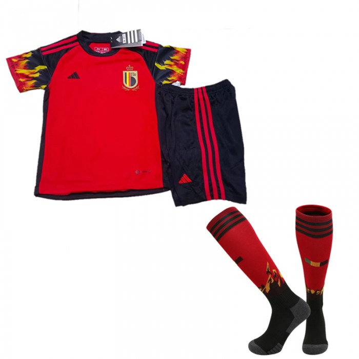 2022 World Cup Belgium Home Red suit short sleeve kit Jersey (Shirt + Short +Sock)-526941