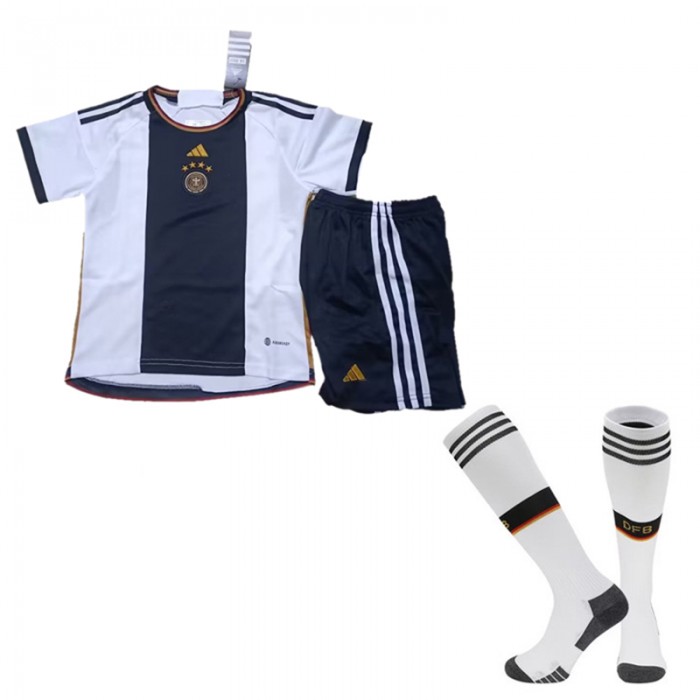 2022 World Cup Germany Home White Black suit short sleeve kit Jersey (Shirt + Short +Sock)-9557232