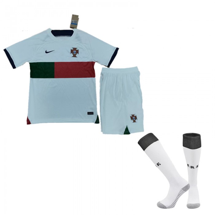 2022 World Cup Portugal Away White suit short sleeve kit Jersey (Shirt + Short +Sock)-5446229