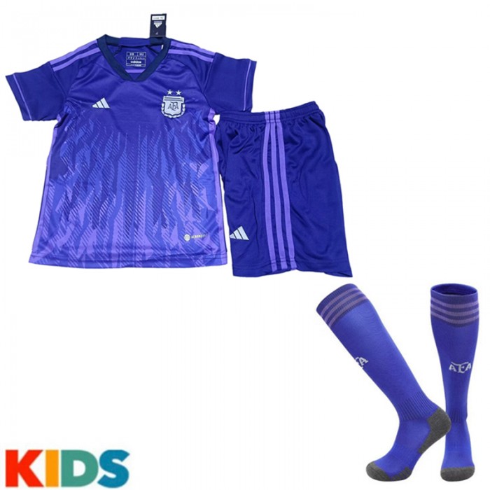 2022 World Cup Argentina Away Kids Purple Jersey Kit short sleeve (Shirt + Short +Sock)-9466882