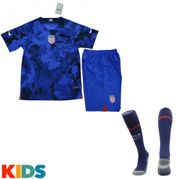 2022 World Cup USA Away Kids Navy Blue Jersey Kit short sleeve (Shirt + Short +Sock)-7221359
