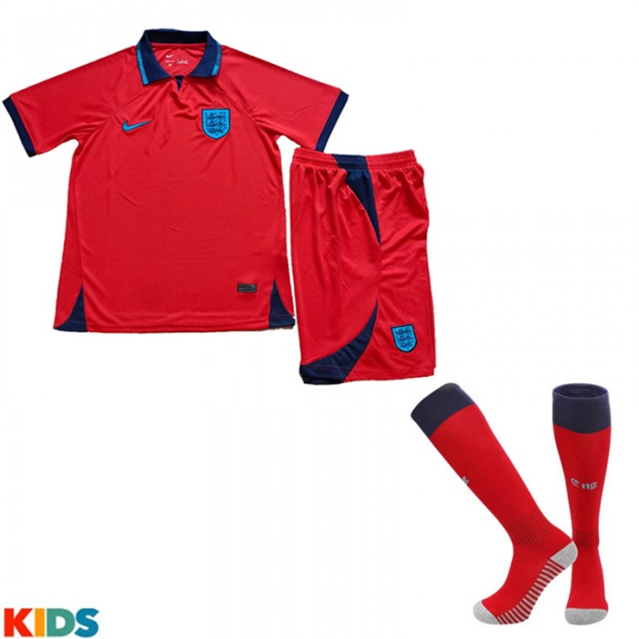 2022 World Cup England Away Kids Red Jersey Kit short sleeve (Shirt + Short +Sock)-4334013