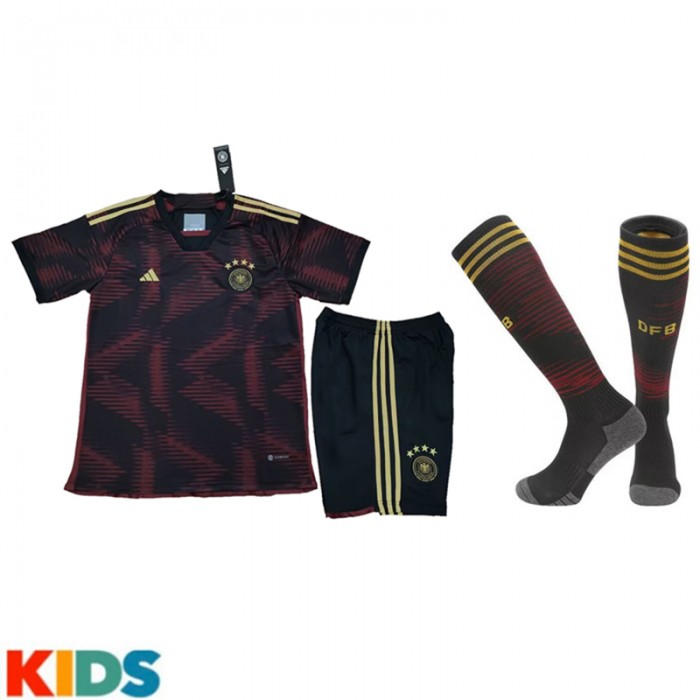 2022 World Cup Germany Away Kids Black Red Jersey Kit short sleeve (Shirt + Short +Sock)-9653380