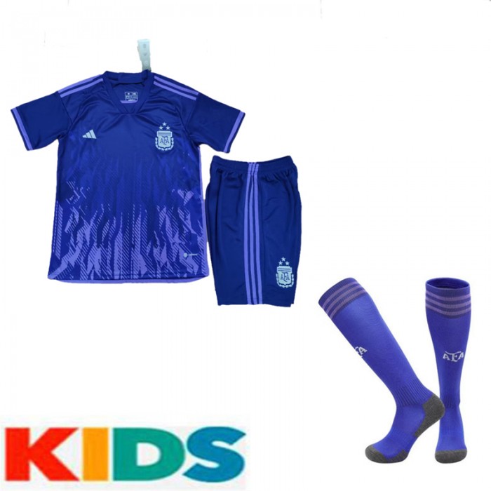 2022 World Cup Argentina 3-Star Away Kids Purple Jersey Kit short sleeve (Shirt + Short +Sock)-3359269