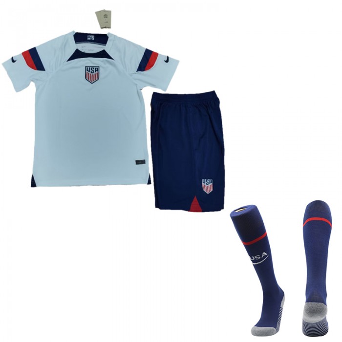 2022 World Cup USA Home White suit short sleeve kit Jersey (Shirt + Short +Sock)-1852078