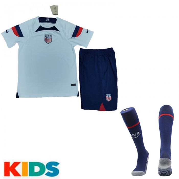 2022 World Cup USA Home Kids White Jersey Kit short sleeve (Shirt + Short +Sock)-5470750