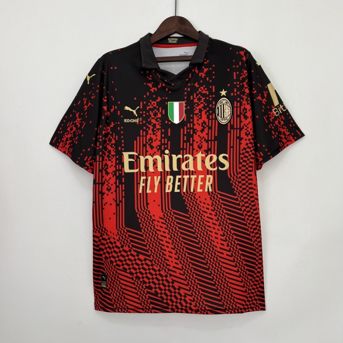 22/23 AC Milan fourth away Red Black Jersey Kit short sleeve-7080410