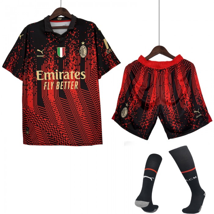 22/23 AC Milan fourth away Red Black Jersey Kit short sleeve (Shirt + Short +Sock)-2540456