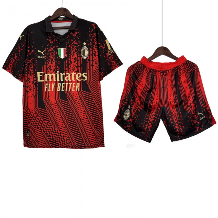 22/23 AC Milan fourth away Red Black Jersey Kit short sleeve (Shirt + Short)-9420406