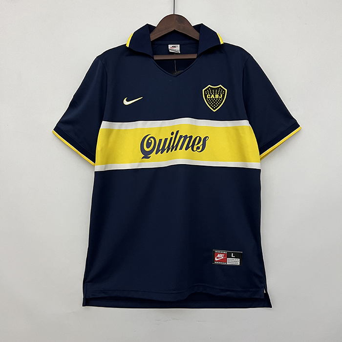 Retro 96/97 Boca Juniors Home Navy Blue Yellow Jersey Kit short sleeve-1585865