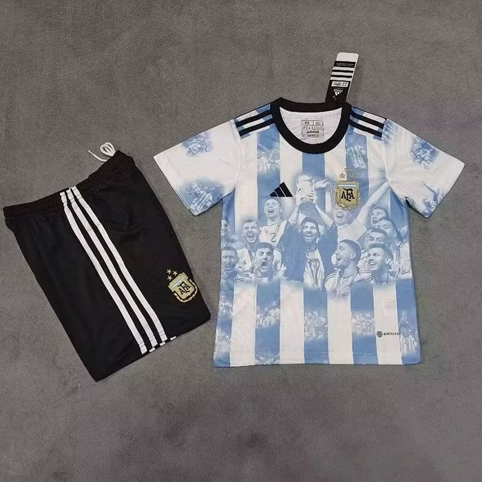 2022 Argentina Champion Edition Blue White Jersey Kit short sleeve (Shirt + Short)-9941839