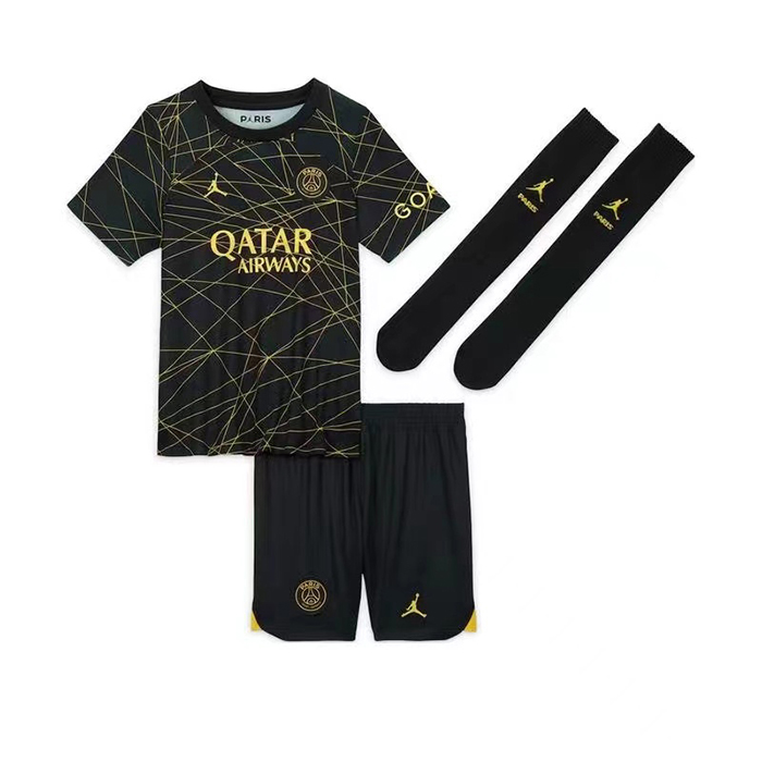 22/23 Paris Saint-Germain PSG Fourth Away Black Jersey Kit short sleeve (Shirt + Short +Sock)-4752258