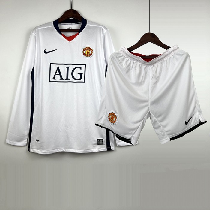 Retro 07/08 Manchester United M-U Home White Jersey Kit Long sleeve (Long sleeve + Short)-7212702