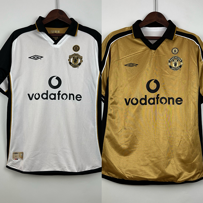 Retro 01/02 Manchester United M-U 100th Anniversary Edition White Gold Jersey Kit short sleeve-876323