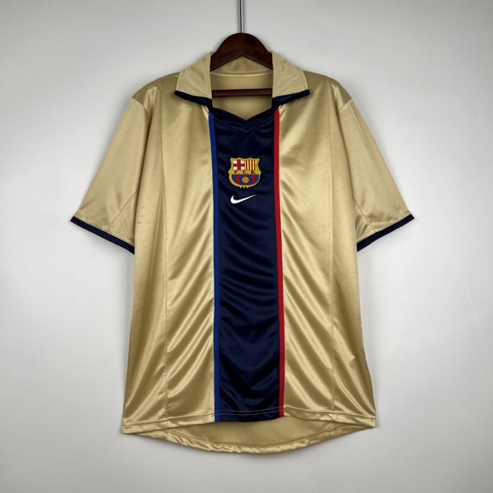 Retro 2002 Barcelona Away Gold Jersey Kit short sleeve-7591326