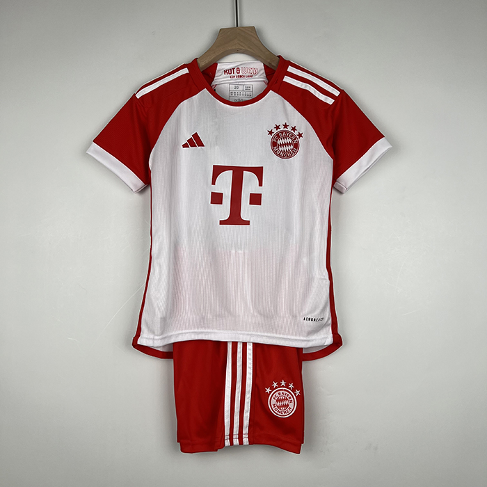 23/24 Kids Bayern Munich home White Red Kids Jersey Kit short sleeve (Shirt + Short)-5768559