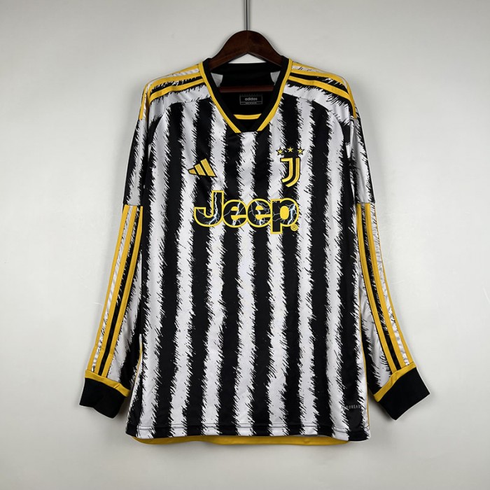 23/24 Juventus Home White Black Long Sleeve Jersey Kit Long Sleeve-9558935