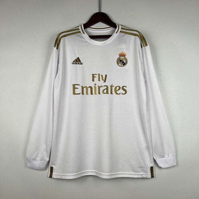 Retro 19/20 Real Madrid Home White Long Sleeve Jersey Kit Long Sleeve-3283392