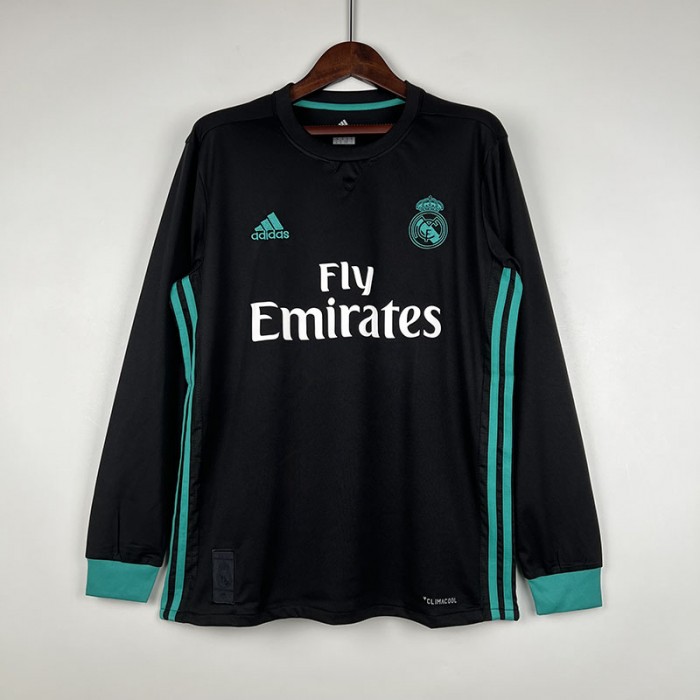 Retro 17/18 Real Madrid Away Black Long Sleeve Jersey Kit Long Sleeve-8835709