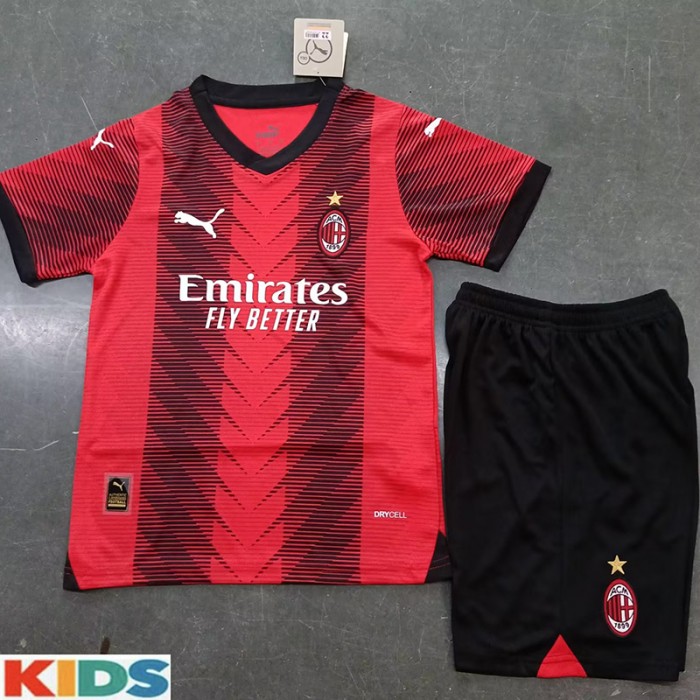 23/24 Kids AC Milan Home Red Kids Jersey Kit short sleeve (Shirt + Short)-877001