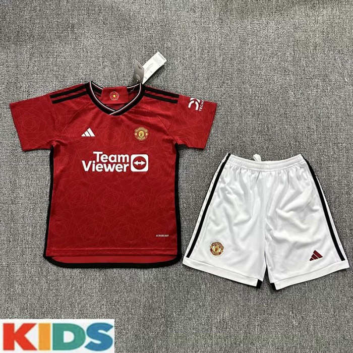 23/24 Kids Manchester United M-U Home Red Kids Jersey Kit short sleeve (Shirt + Short)-8211304