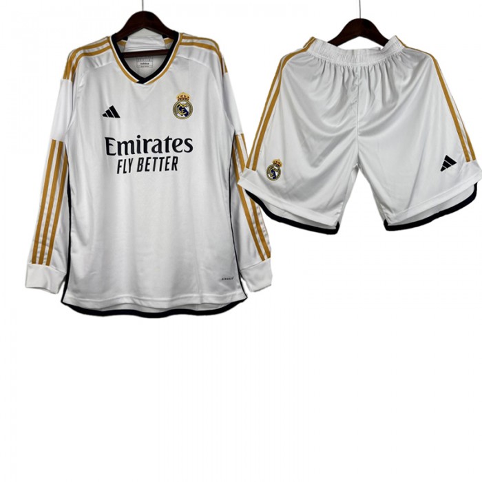 23/24 Real Madrid Home White Jersey Kit Long Sleeve (Long Sleeve + Short)-2049607