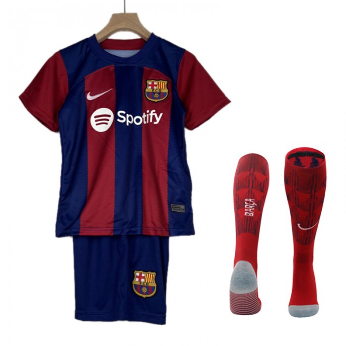 23/24 Kids Barcelona home Blue Red Kids Jersey Kit short sleeve (Shirt + Short +Socks)-9914742