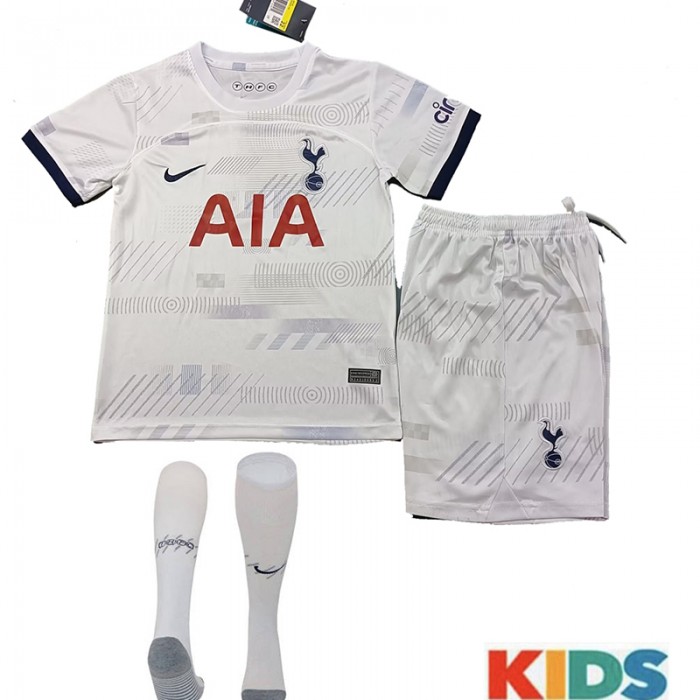 23/24 Kids Tottenham Hotspur home White Gray Kids Jersey Kit short sleeve (Shirt + Short +Socks)-7335747