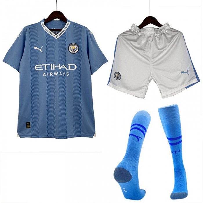 23/24 Manchester City Home Blue Jersey Kit short Sleeve (Shirt + Short + Socks)-7596010