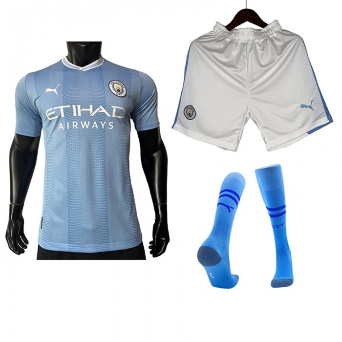 23/24 Manchester City Home Blue Jersey Kit short Sleeve (Shirt + Short + Socks) (player version)-772627