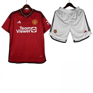 23/24 Manchester United M-U Home Red Jersey Kit short Sleeve (Shirt + Short)-4396941