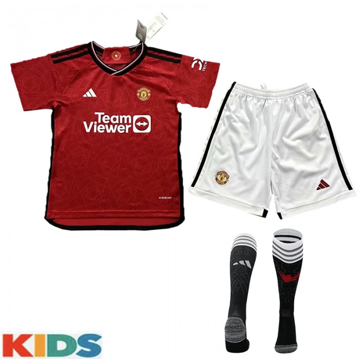 23/24 Kids Manchester United M-U home Red Kids Jersey Kit short sleeve (Shirt + Short +Socks)-941218